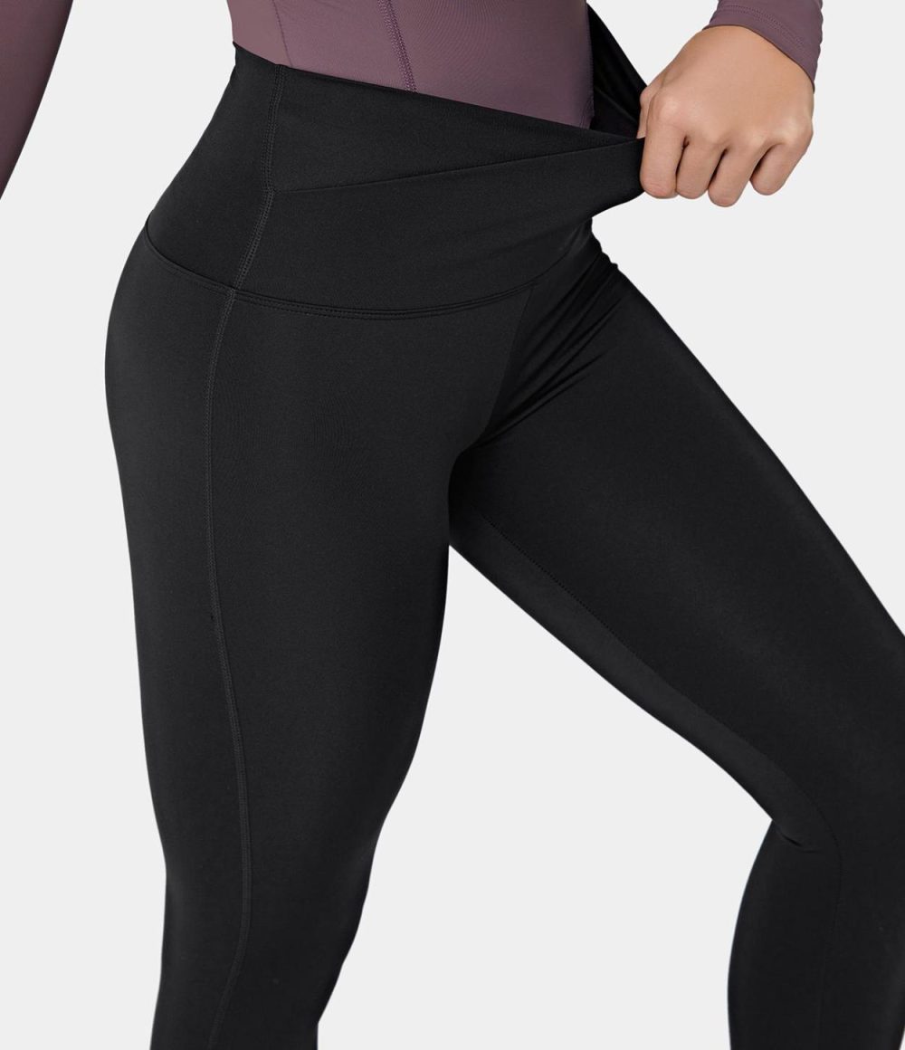 Softlyzero™ High Waisted Crossover Plain Leggings-UPF50+  | Womens  Crossover Leggings Clothing Black/Grisaille/Zinfandel