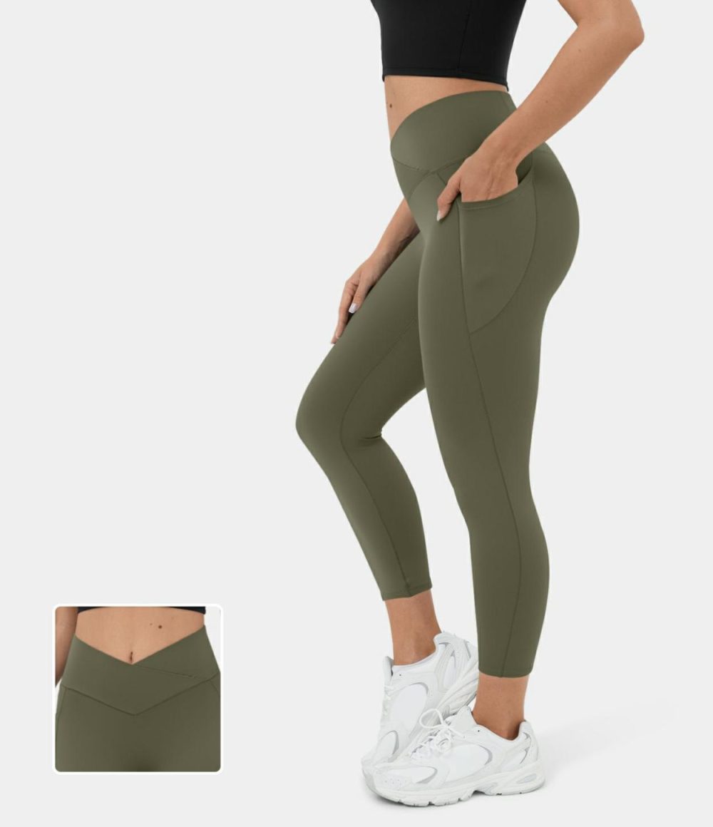 Softlyzero™ High Waisted Crossover Side Pocket Yoga Capri Leggings-UPF50+  | Womens  Crossover Leggings Clothing Crossover Leggings