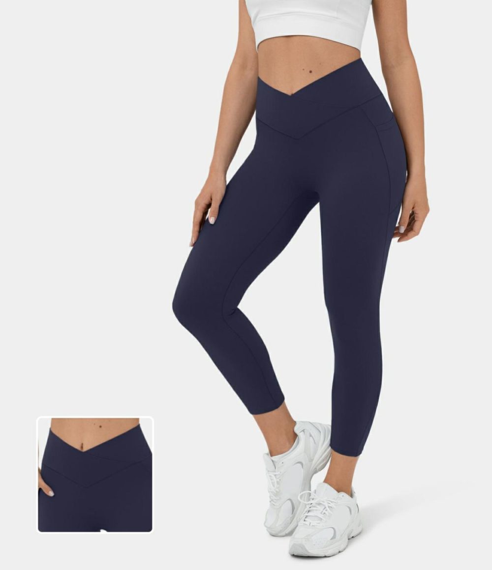 Softlyzero™ High Waisted Crossover Side Pocket Yoga Capri Leggings-UPF50+  | Womens  Crossover Leggings Clothing Crossover Leggings