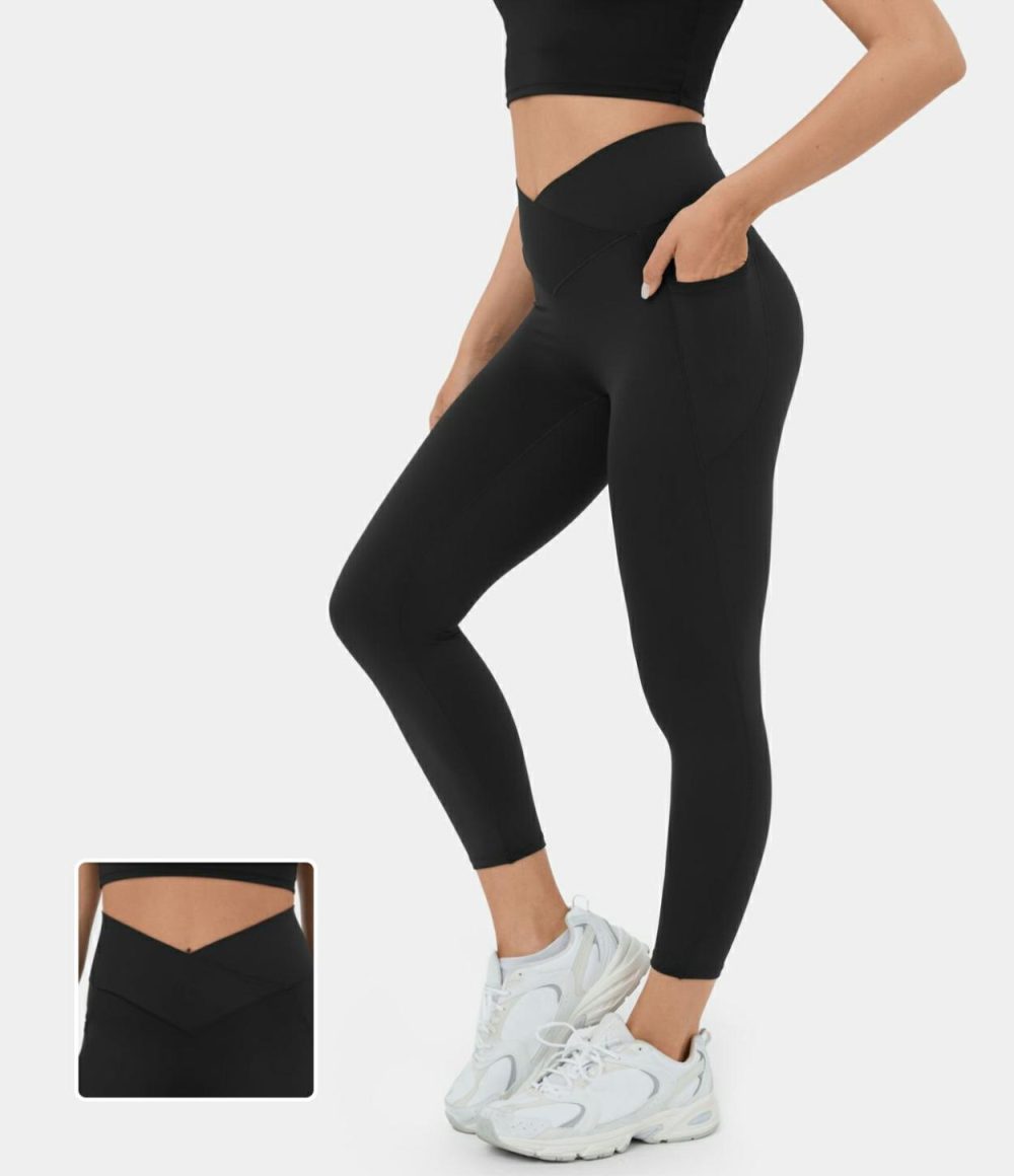 Softlyzero™ High Waisted Crossover Side Pocket Yoga Capri Leggings-UPF50+  | Womens  Crossover Leggings Clothing Crossover Leggings