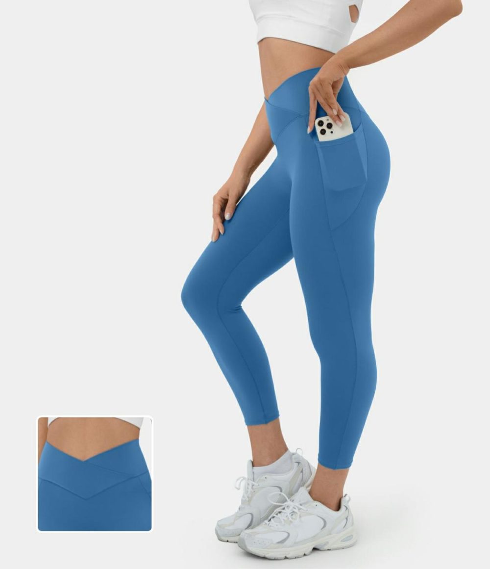 Softlyzero™ High Waisted Crossover Side Pocket Yoga Capri Leggings-UPF50+  | Womens  Crossover Leggings Clothing Crossover Leggings