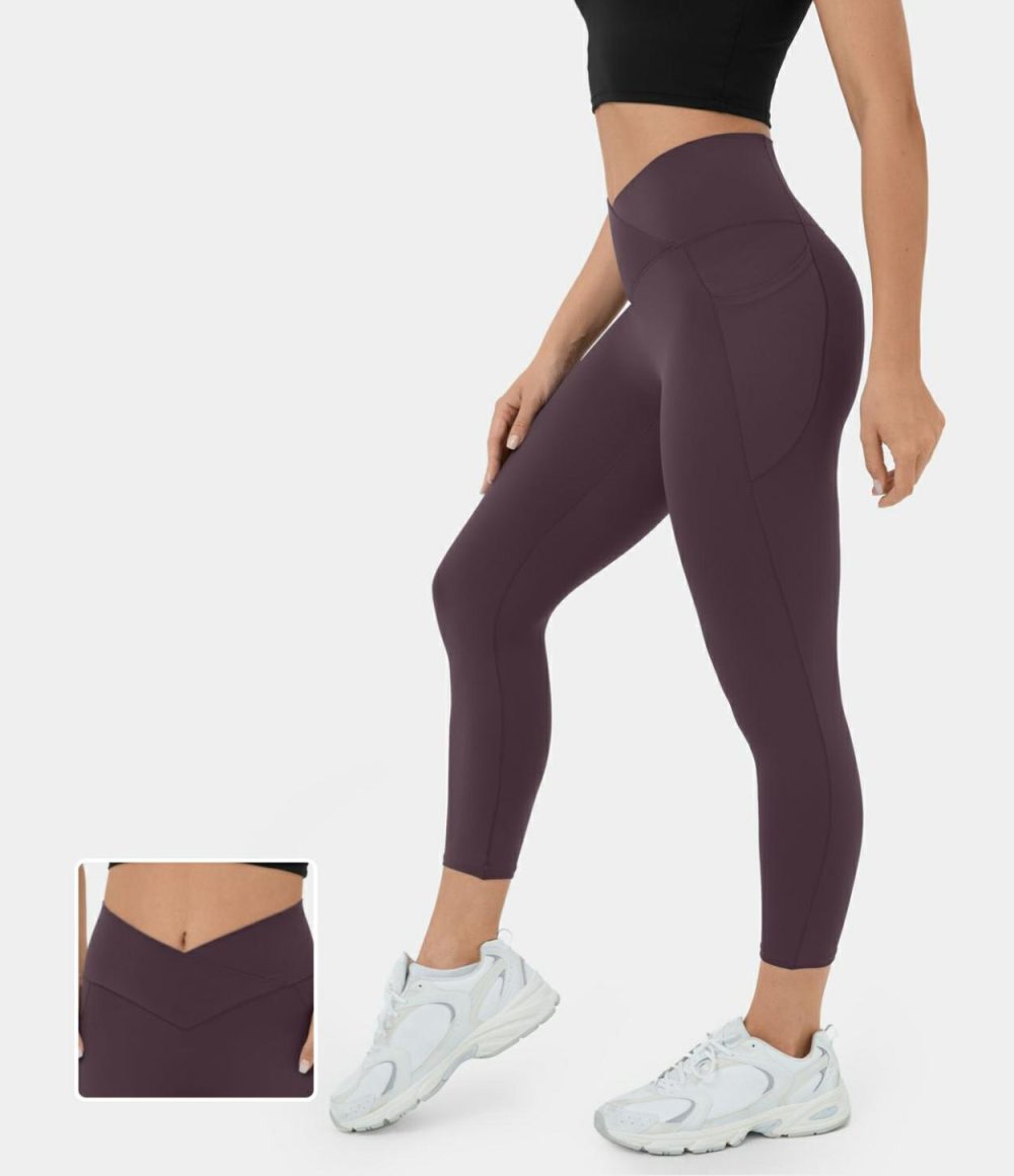 Softlyzero™ High Waisted Crossover Side Pocket Yoga Capri Leggings-UPF50+  | Womens  Crossover Leggings Clothing Crossover Leggings