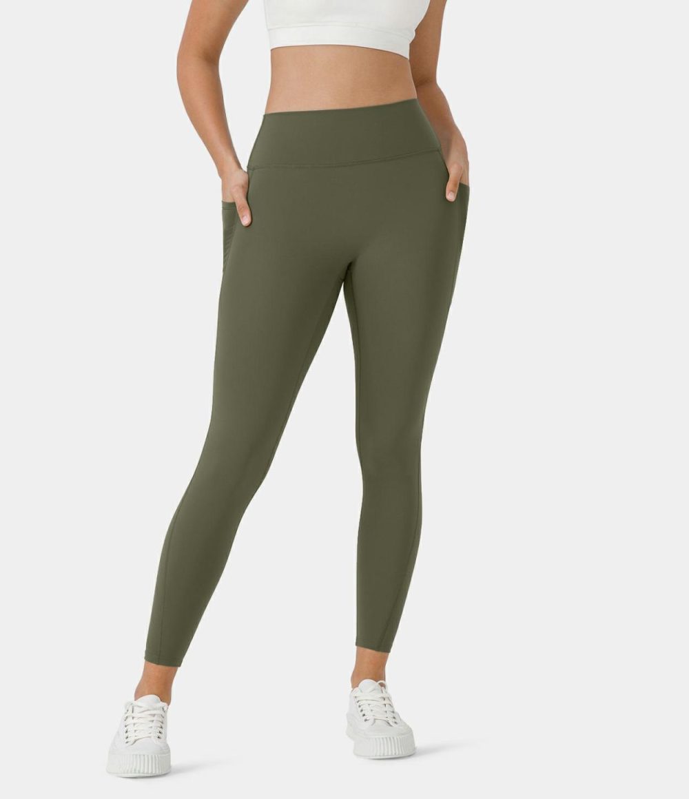 Softlyzero™ High Waisted Deep Side Pocket Yoga Leggings-UPF50+  | Womens  Pocket Leggings Clothing Peacoat/Black/Grass Grey Green