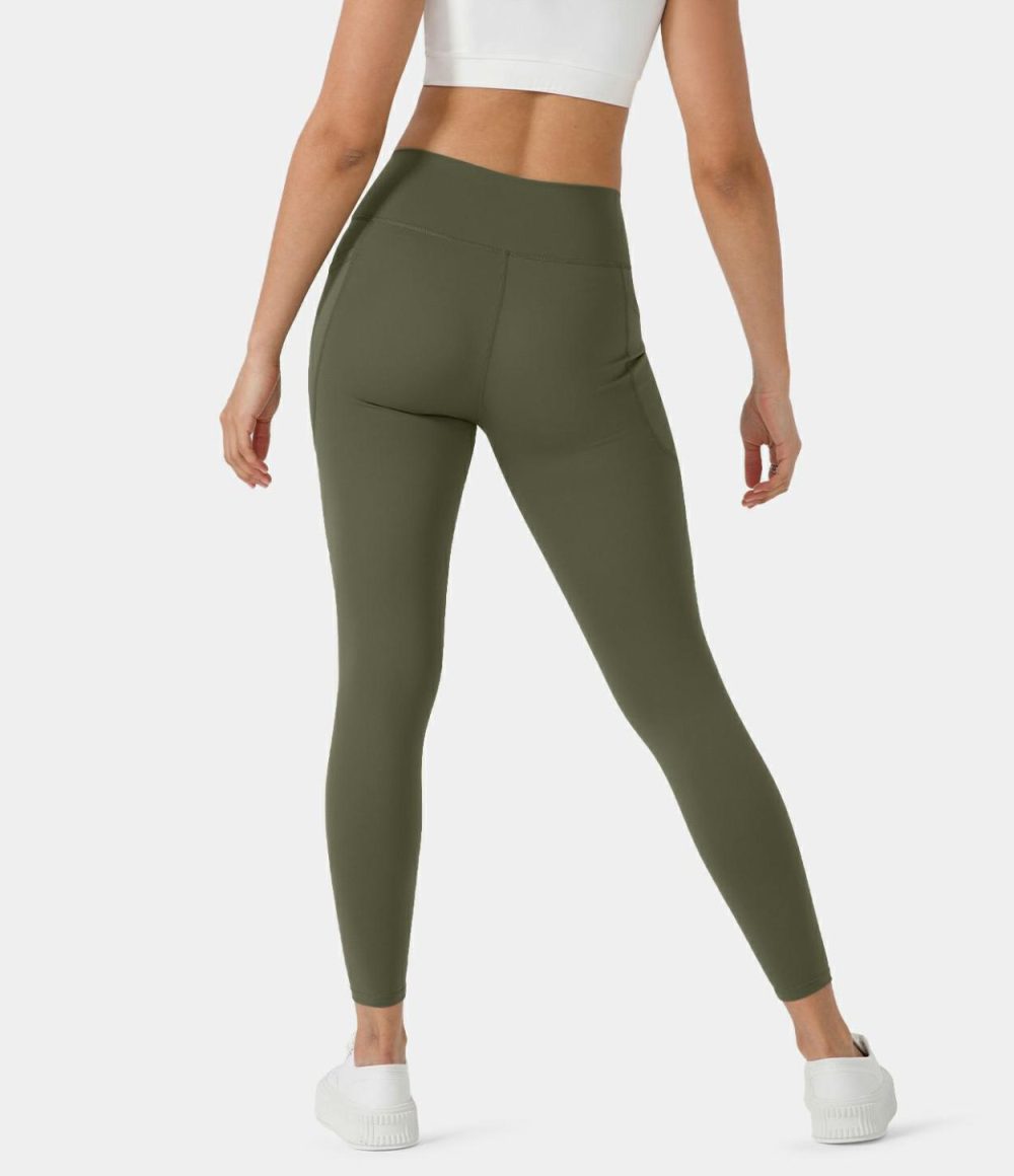 Softlyzero™ High Waisted Deep Side Pocket Yoga Leggings-UPF50+  | Womens  Pocket Leggings Clothing Peacoat/Black/Grass Grey Green