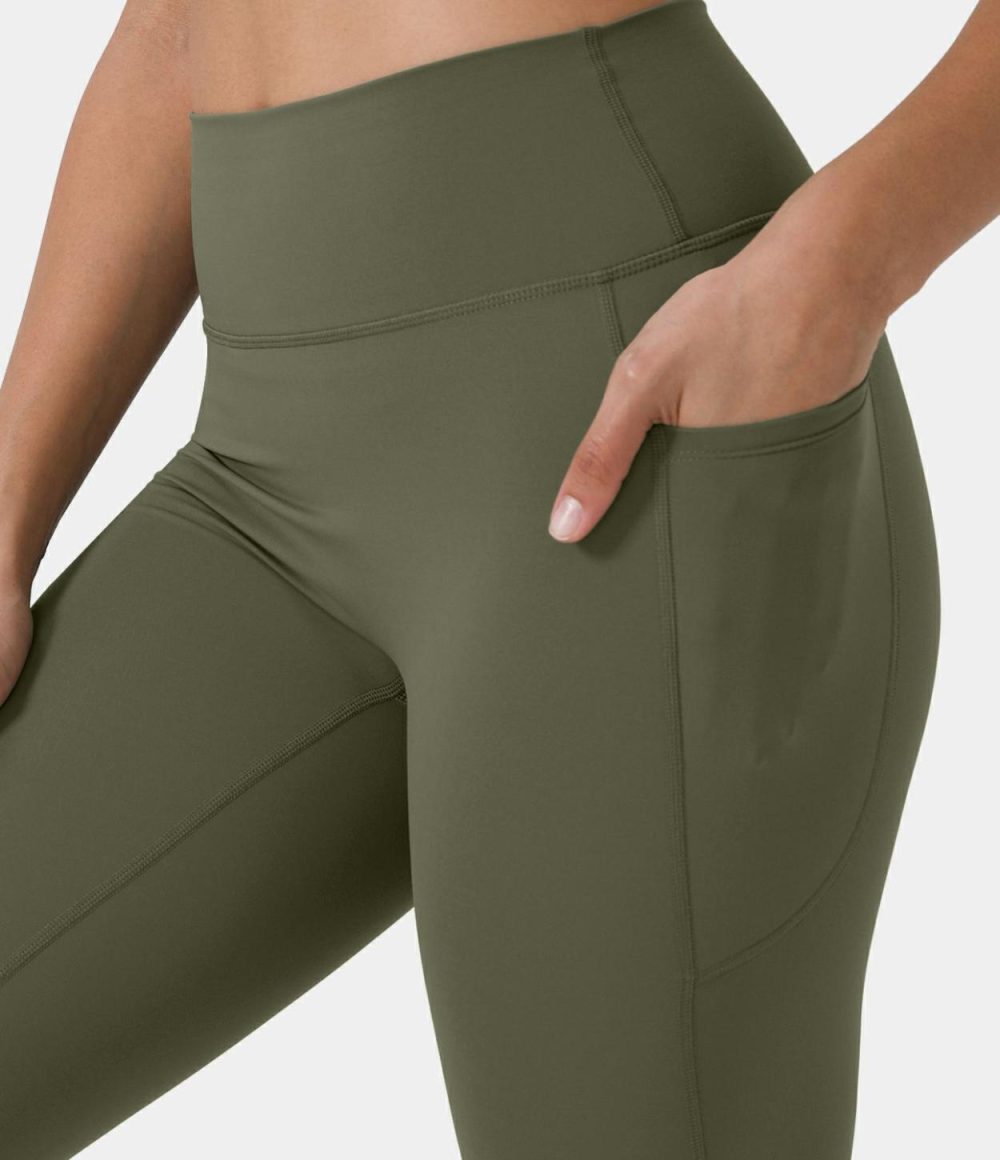 Softlyzero™ High Waisted Deep Side Pocket Yoga Leggings-UPF50+  | Womens  Pocket Leggings Clothing Peacoat/Black/Grass Grey Green