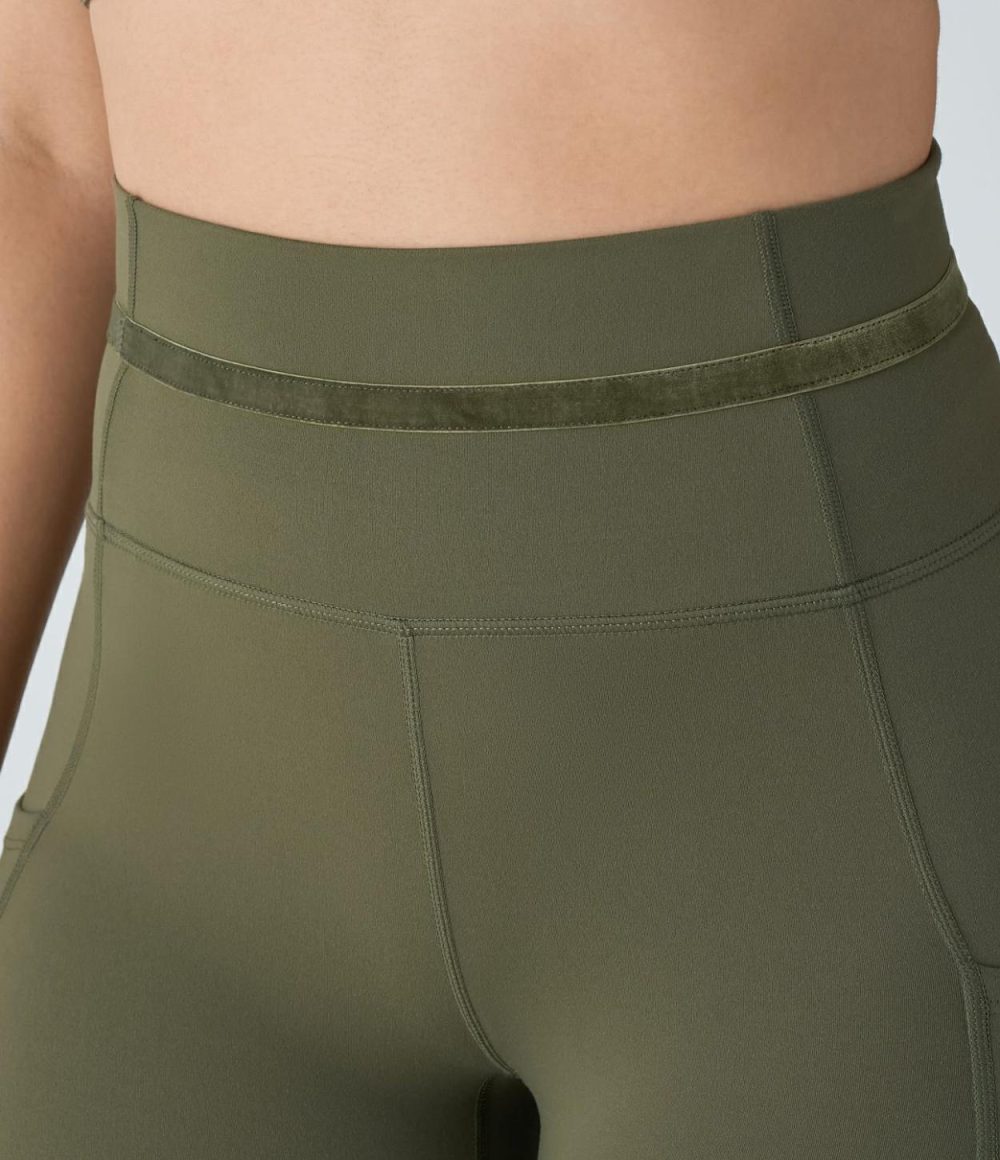 Softlyzero™ High Waisted Side Pocket Contrast Velvet Tape Mesh Yoga 7/8 Leggings-UPF50+  | Womens  Pocket Leggings Clothing Grass Grey Green