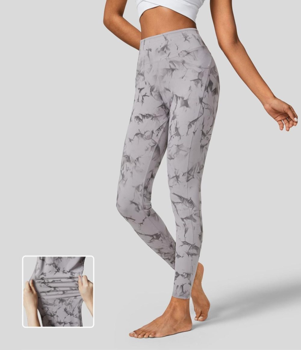 Softlyzero™ High Waisted Side Pocket Tie Dye Yoga 7/8 Leggings  | Womens  Pocket Leggings Clothing Frost Purple Tie Dye/Haze Grey Tie Dye