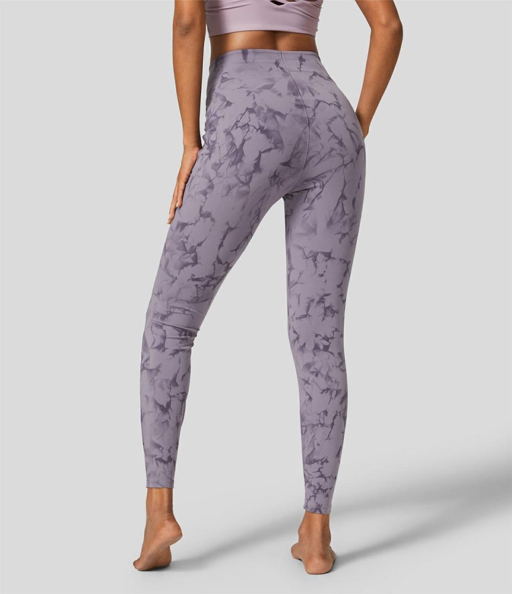 Softlyzero™ High Waisted Side Pocket Tie Dye Yoga 7/8 Leggings  | Womens  Pocket Leggings Clothing Frost Purple Tie Dye/Haze Grey Tie Dye