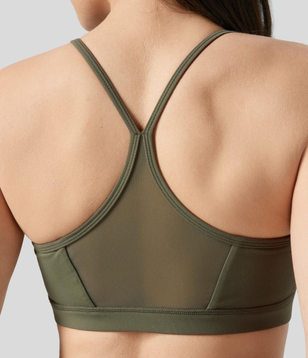 Softlyzero™ Low Support Contrast Mesh Y Back Yoga Sports Bra-UPF50+  | Womens  Sports Bras Clothing Black/Grass Grey Green