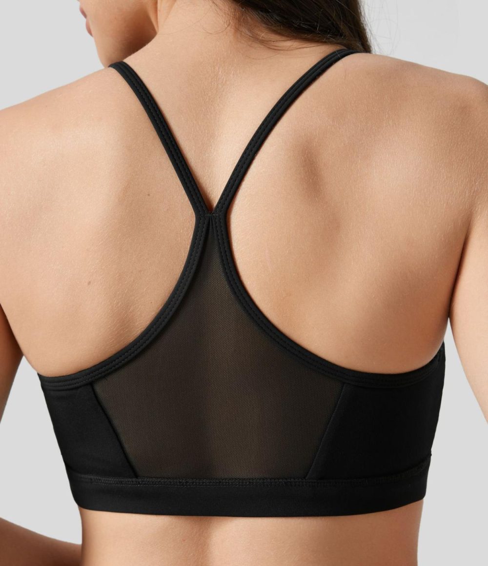 Softlyzero™ Low Support Contrast Mesh Y Back Yoga Sports Bra-UPF50+  | Womens  Sports Bras Clothing Black/Grass Grey Green