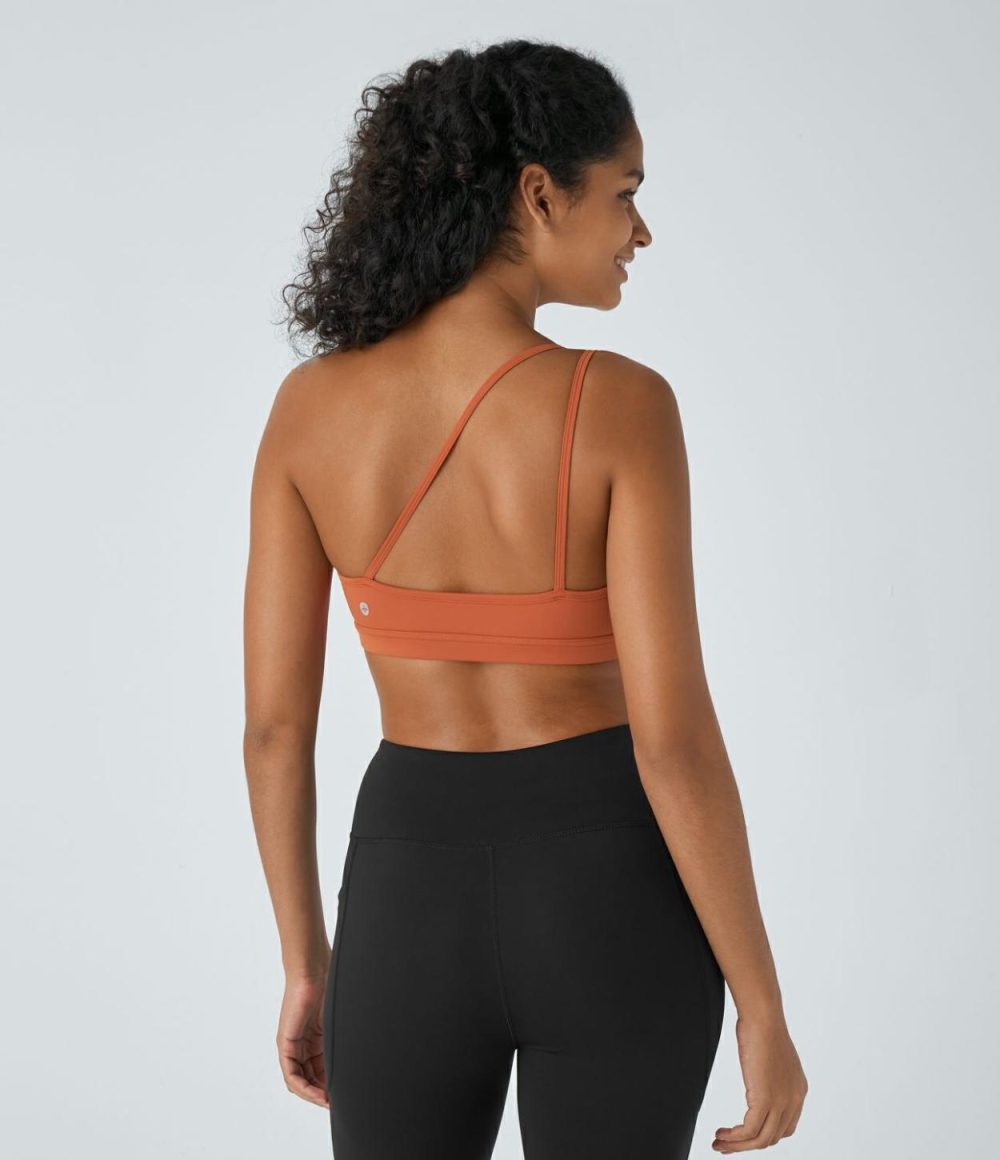 Softlyzero™ Low Support One Shoulder Cut Out Backless Yoga Sports Bra-UPF50+  | Womens  Sports Bras Clothing Spice Route/Black