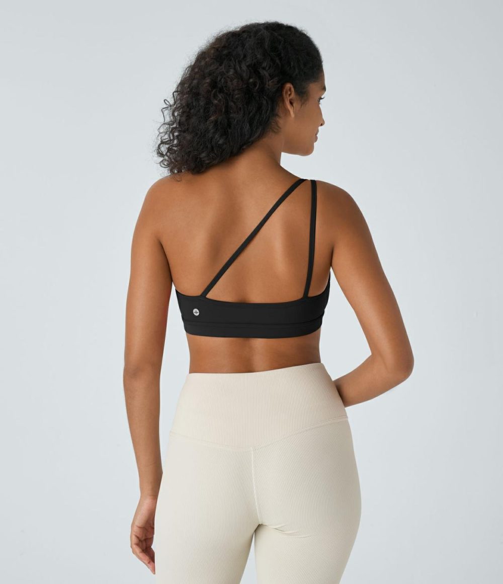 Softlyzero™ Low Support One Shoulder Cut Out Backless Yoga Sports Bra-UPF50+  | Womens  Sports Bras Clothing Spice Route/Black