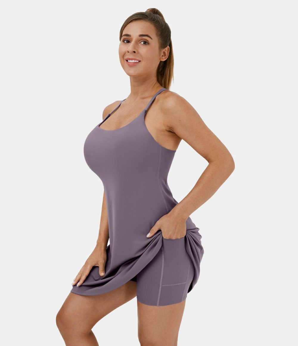 Softlyzero™ Plush Backless 2-in-1 Pocket Mini Active Dress  | Womens  Active Dresses Active Dresses Active Dresses