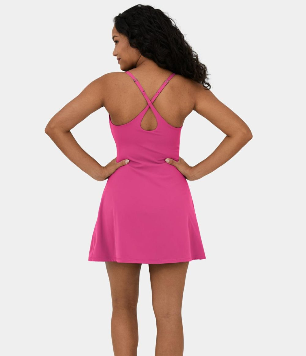 Softlyzero™ Plush Backless Adjustable Strap 2-in-1 Pocket A Line Mini Tennis Active Dress  | Womens  Active Dresses Active Dresses Active Dresses