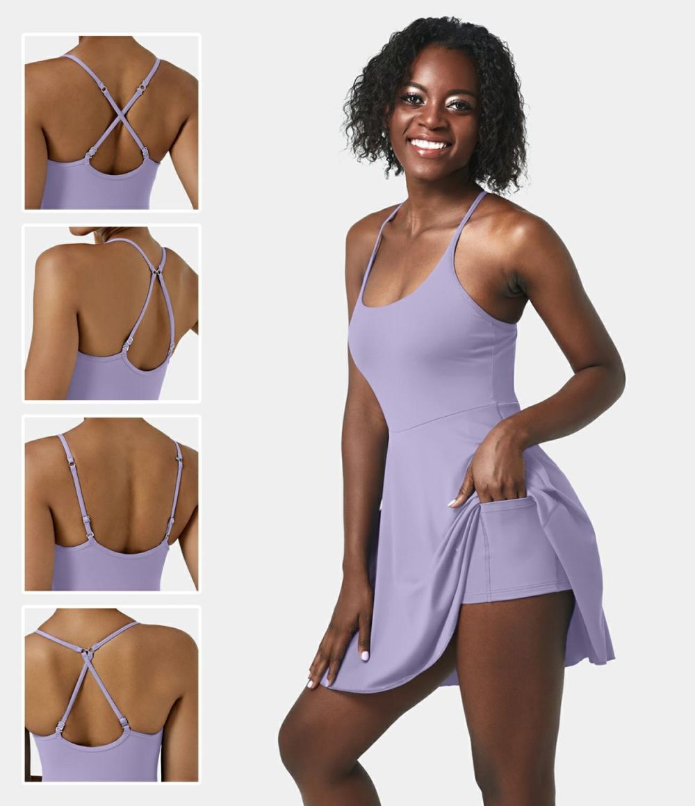 Softlyzero™ Plush Backless Adjustable Strap 2-in-1 Pocket Mini Slip Dance Active Dress  | Womens  Active Dresses Active Dresses Active Dresses