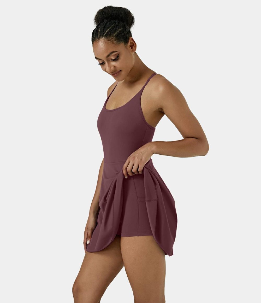 Softlyzero™ Plush Backless Adjustable Strap 2-in-1 Pocket Mini Slip Dance Active Dress  | Womens  Active Dresses Active Dresses Active Dresses