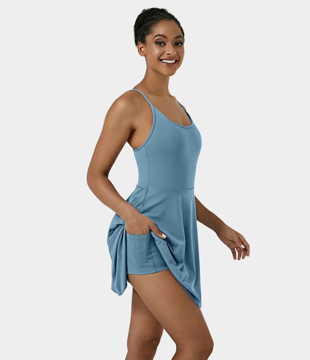 Softlyzero™ Plush Backless Adjustable Strap 2-in-1 Pocket Mini Slip Dance Active Dress  | Womens  Active Dresses Active Dresses Active Dresses