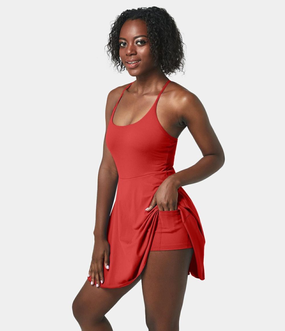 Softlyzero™ Plush Backless Adjustable Strap 2-in-1 Pocket Mini Slip Dance Active Dress  | Womens  Active Dresses Active Dresses Active Dresses