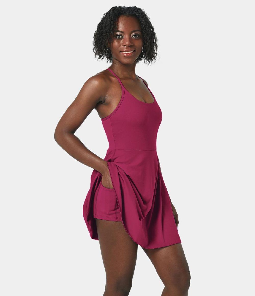 Softlyzero™ Plush Backless Adjustable Strap 2-in-1 Pocket Mini Slip Dance Active Dress  | Womens  Active Dresses Active Dresses Active Dresses