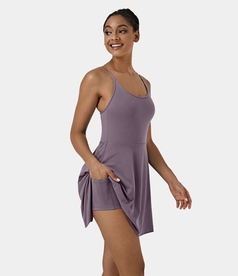 Softlyzero™ Plush Backless Adjustable Strap 2-in-1 Pocket Mini Slip Dance Active Dress  | Womens  Active Dresses Active Dresses Active Dresses