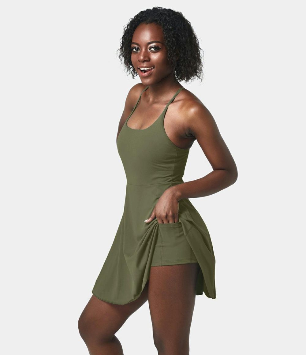 Softlyzero™ Plush Backless Adjustable Strap 2-in-1 Pocket Mini Slip Dance Active Dress  | Womens  Active Dresses Active Dresses Active Dresses