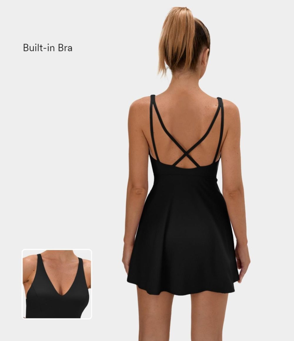 Softlyzero™ Plush Backless Crisscross 2-Piece Pocket Dance Active Dress  | Womens  Active Dresses Active Dresses Active Dresses