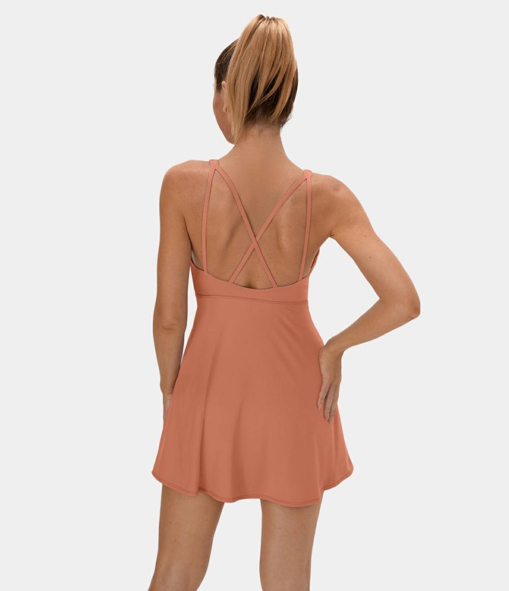 Softlyzero™ Plush Backless Crisscross 2-Piece Pocket Dance Active Dress  | Womens  Active Dresses Active Dresses Active Dresses