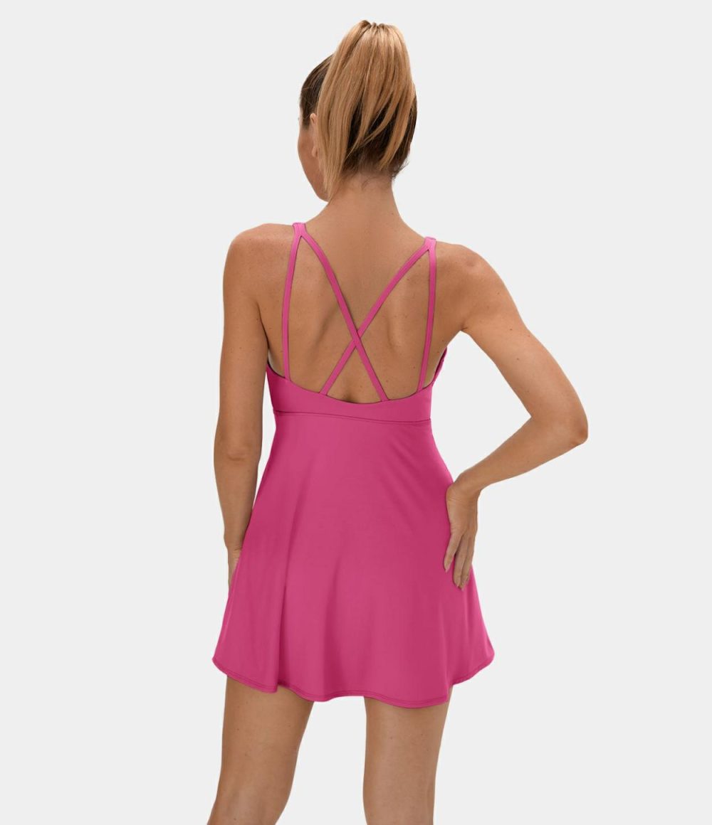 Softlyzero™ Plush Backless Crisscross 2-Piece Pocket Dance Active Dress  | Womens  Active Dresses Active Dresses Active Dresses