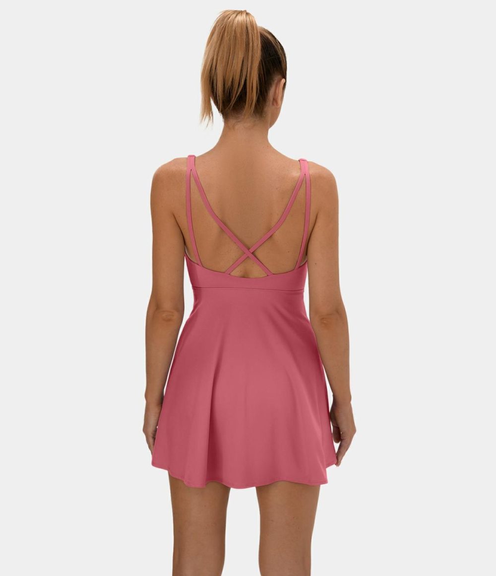 Softlyzero™ Plush Backless Crisscross 2-Piece Pocket Dance Active Dress  | Womens  Active Dresses Active Dresses Active Dresses