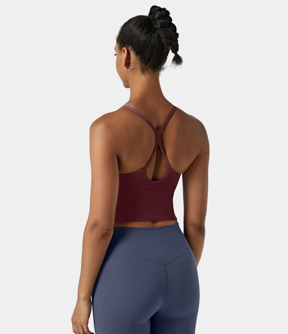 Softlyzero™ Plush Backless Crisscross Cut Out Cropped Cami  | Womens  Cropped Tops Clothing Black/Red Mahogany/Light Grey Blue/Nosegay/Asparagus