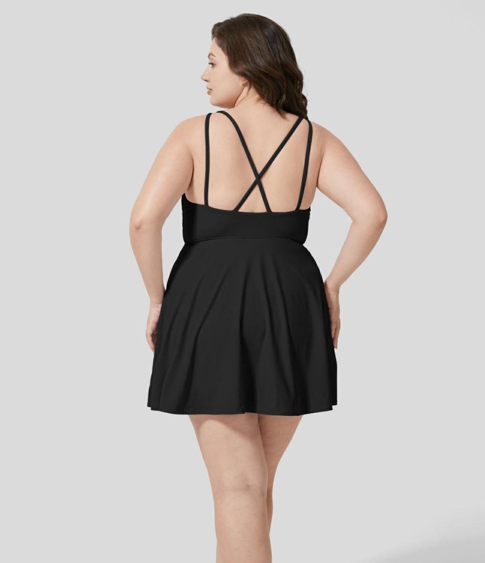 Softlyzero™ Plush Backless Crisscross Side Pocket 2-Piece Barre Ballet Dance Plus Size Dress  | Womens  Mini Dresses Clothing Lavender/Black