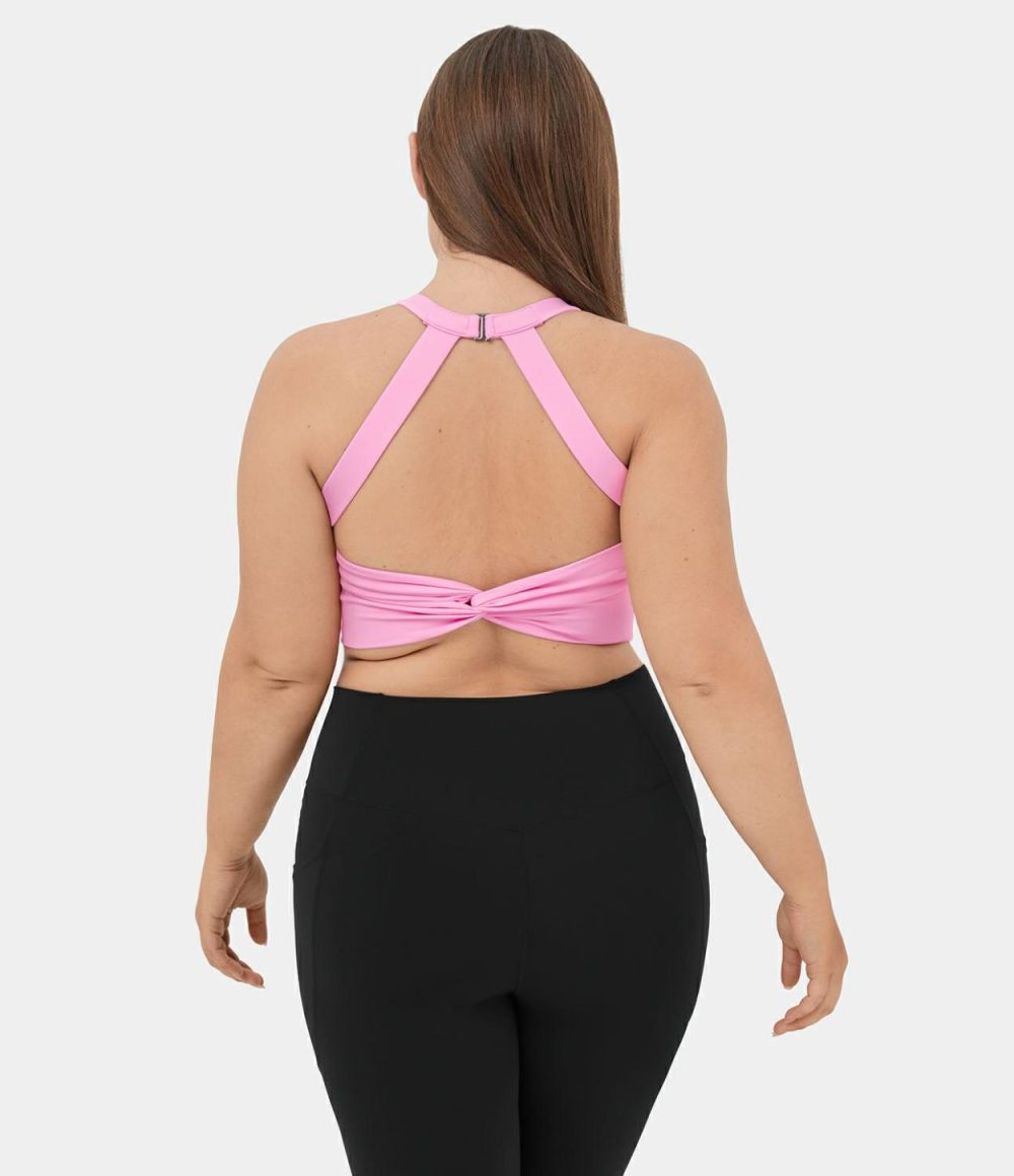 Softlyzero™ Plush Backless Cut Out Twisted Cropped Yoga Plus Size Tank Top  | Womens  Cropped Tops Clothing Cropped Tops