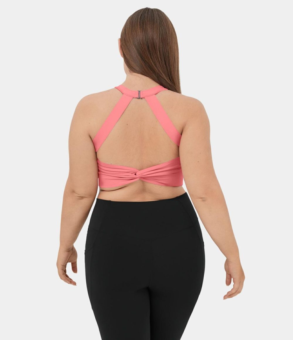 Softlyzero™ Plush Backless Cut Out Twisted Cropped Yoga Plus Size Tank Top  | Womens  Cropped Tops Clothing Cropped Tops