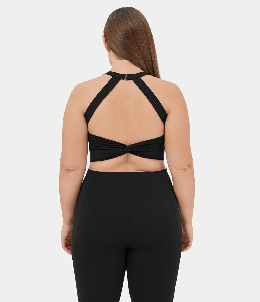 Softlyzero™ Plush Backless Cut Out Twisted Cropped Yoga Plus Size Tank Top  | Womens  Cropped Tops Clothing Cropped Tops