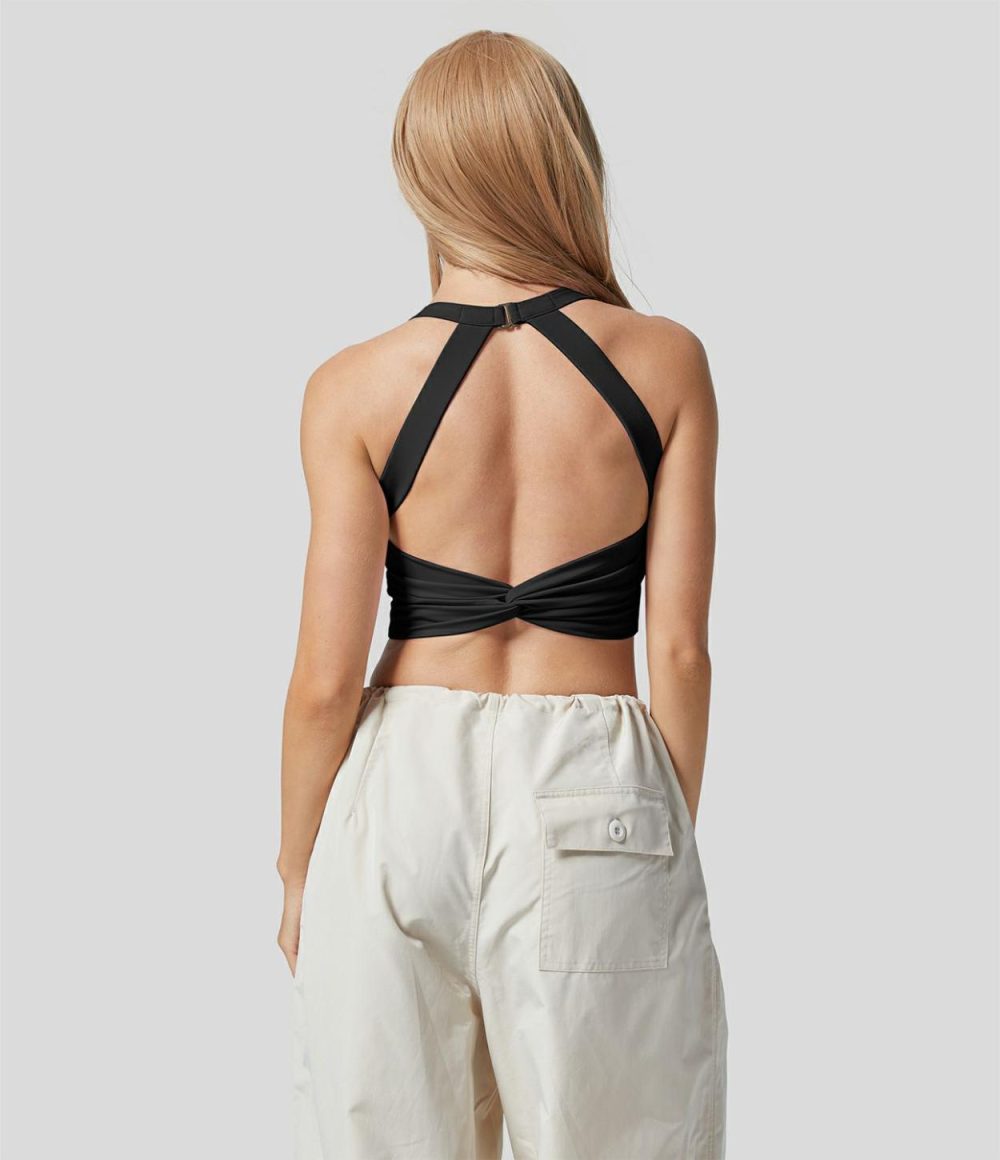 Softlyzero™ Plush Backless Cut Out Twisted Cropped Yoga Tank Top-DD/DDD/F  | Womens  Cropped Tops Clothing Cropped Tops