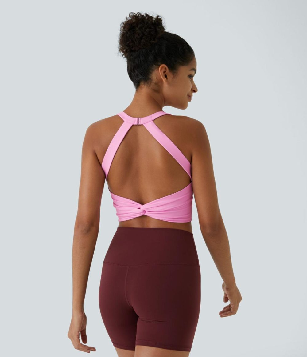 Softlyzero™ Plush Backless Cut Out Twisted Cropped Yoga Tank Top  | Womens  Cropped Tops Clothing Cropped Tops