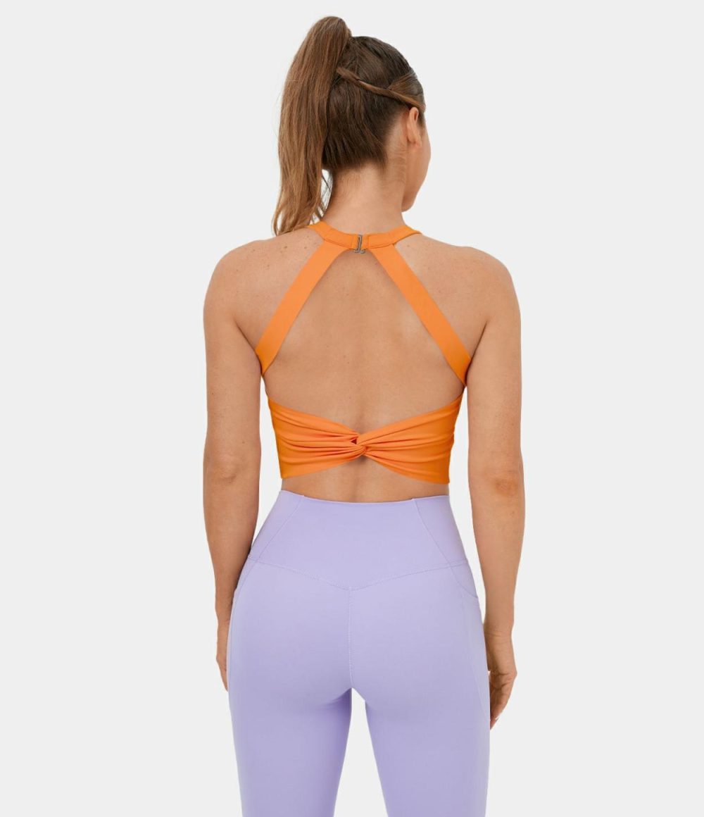 Softlyzero™ Plush Backless Cut Out Twisted Cropped Yoga Tank Top  | Womens  Cropped Tops Clothing Cropped Tops