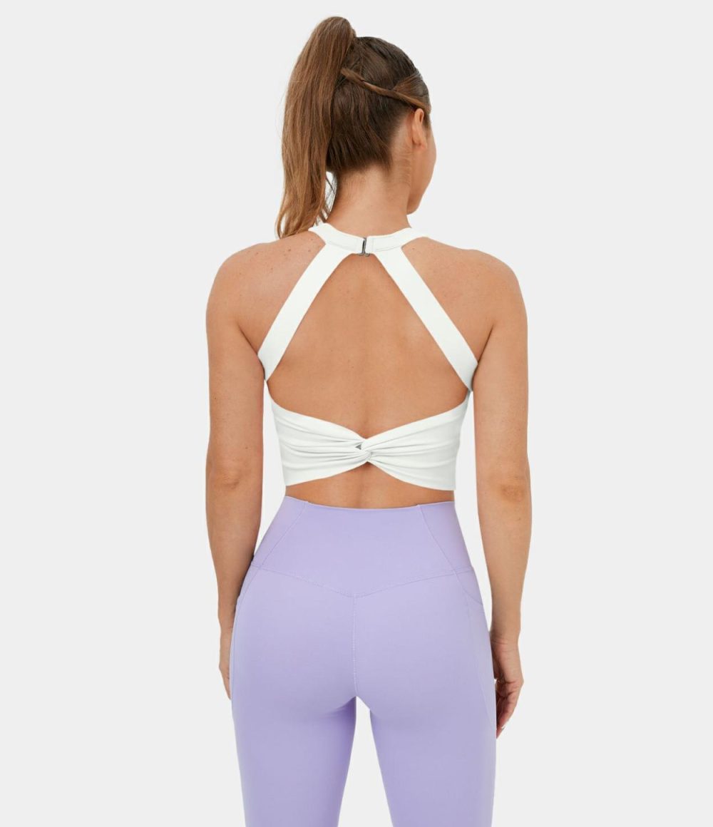 Softlyzero™ Plush Backless Cut Out Twisted Cropped Yoga Tank Top  | Womens  Cropped Tops Clothing Cropped Tops