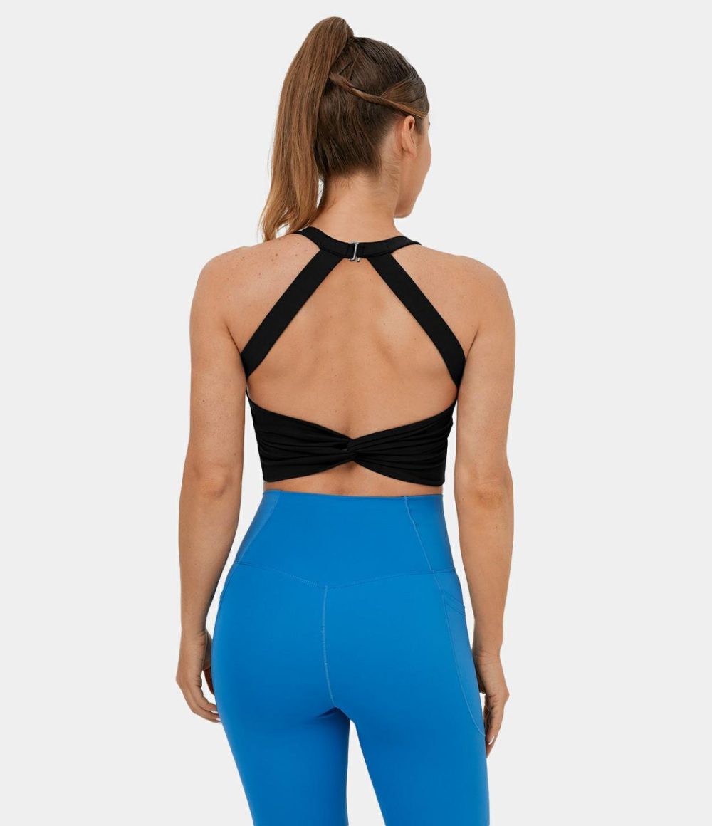 Softlyzero™ Plush Backless Cut Out Twisted Cropped Yoga Tank Top  | Womens  Cropped Tops Clothing Cropped Tops