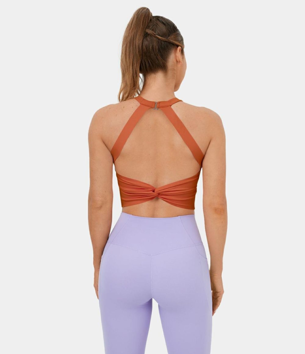 Softlyzero™ Plush Backless Cut Out Twisted Cropped Yoga Tank Top  | Womens  Cropped Tops Clothing Cropped Tops