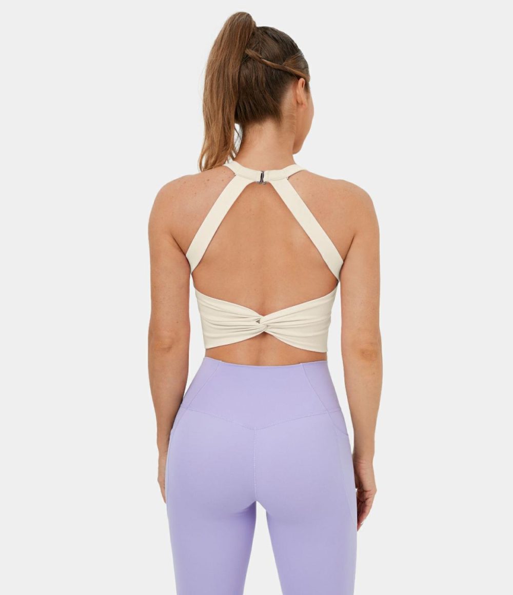 Softlyzero™ Plush Backless Cut Out Twisted Cropped Yoga Tank Top  | Womens  Cropped Tops Clothing Cropped Tops