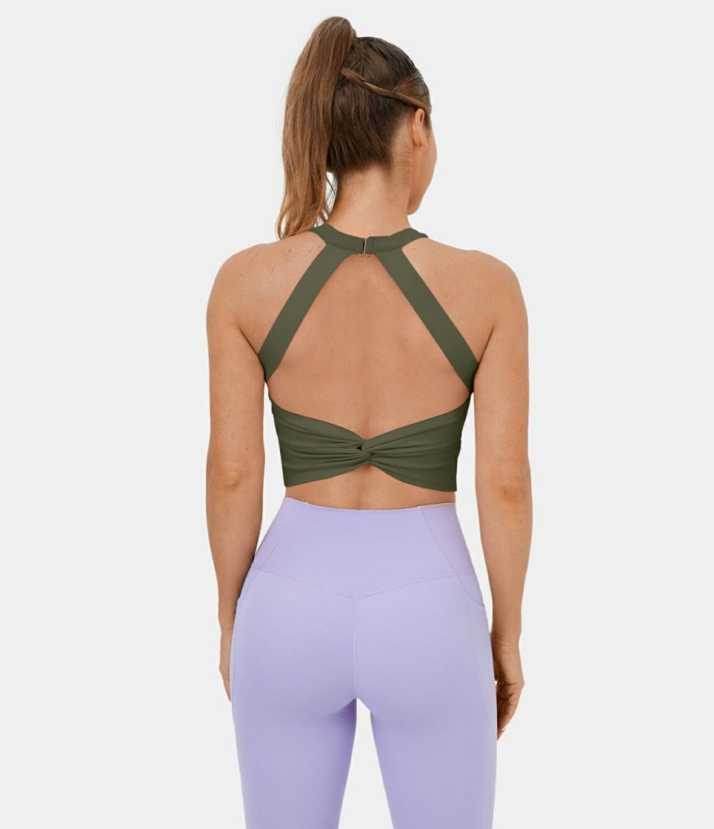 Softlyzero™ Plush Backless Cut Out Twisted Cropped Yoga Tank Top  | Womens  Cropped Tops Clothing Cropped Tops