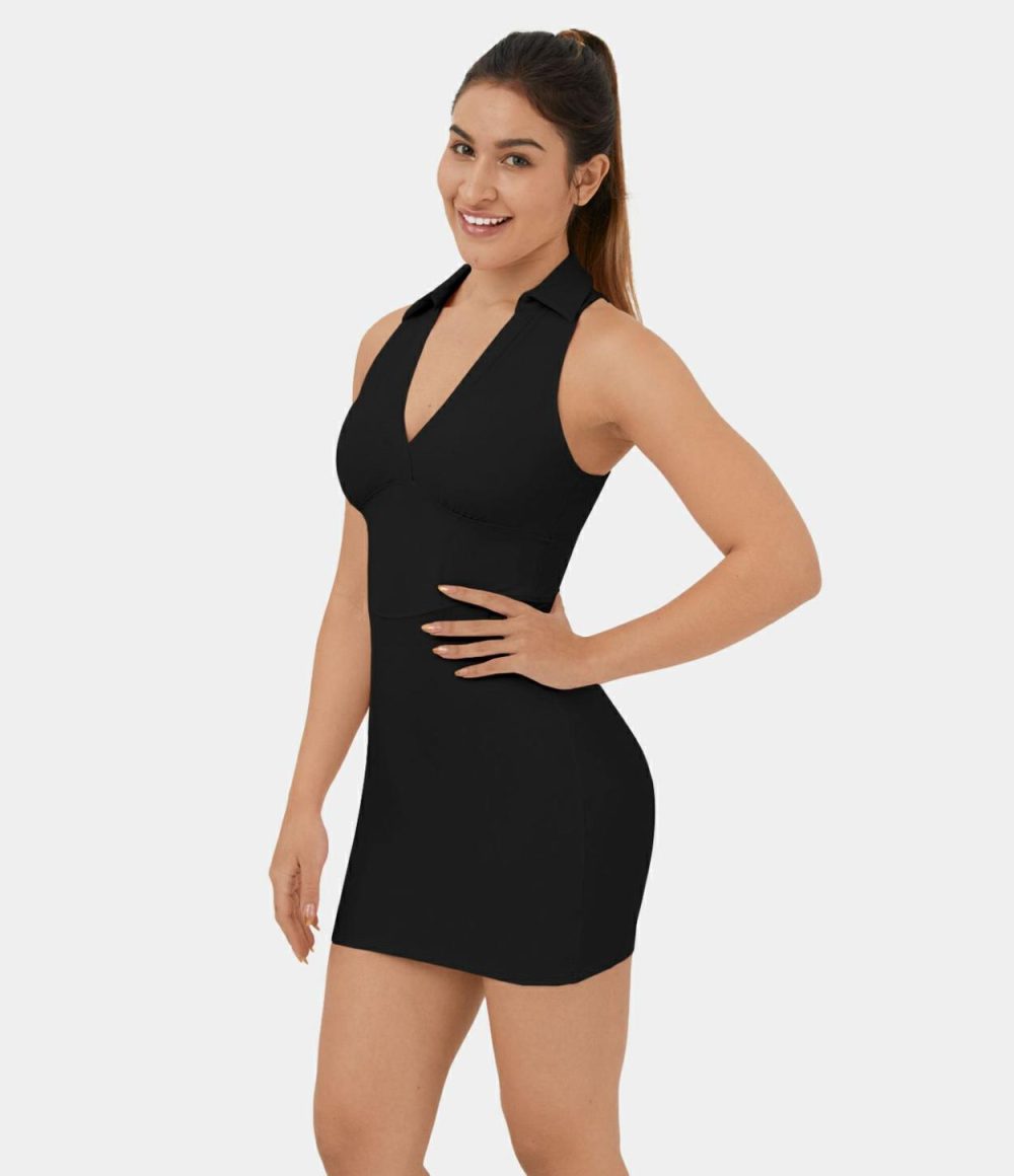 Softlyzero™ Plush Collar Corset Sleeveless Bodycon Mini Pickleball Active Dress  | Womens  Active Dresses Active Dresses Active Dresses