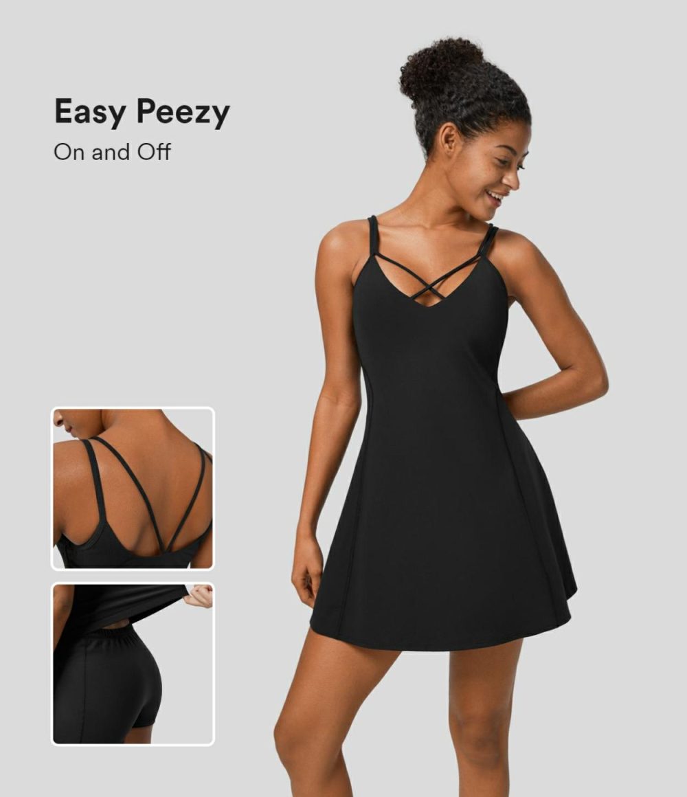 Softlyzero™ Plush Crisscross Backless 2-in-1 Pocket Mini Slip Active Dress-Easy Peezy Edition  | Womens  Active Dresses Active Dresses Active Dresses