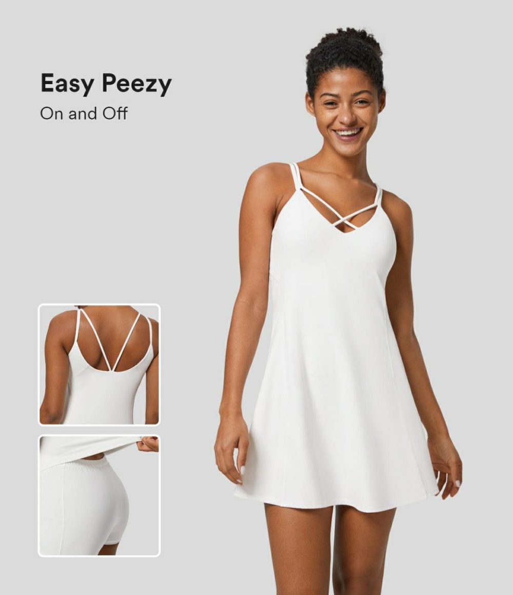 Softlyzero™ Plush Crisscross Backless 2-in-1 Pocket Mini Slip Active Dress-Easy Peezy Edition  | Womens  Active Dresses Active Dresses Active Dresses