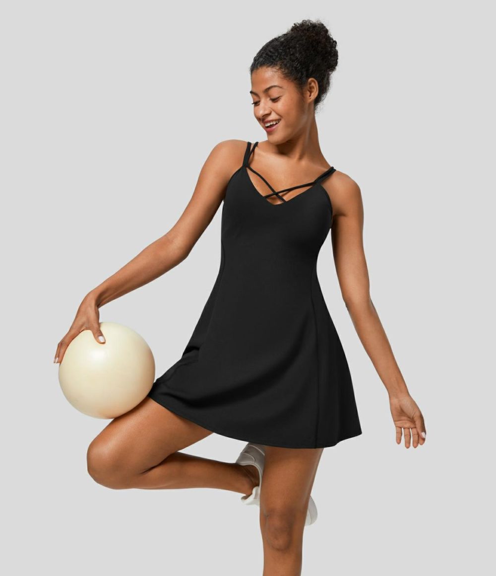 Softlyzero™ Plush Crisscross Backless 2-in-1 Pocket Mini Slip Active Dress-Easy Peezy Edition  | Womens  Active Dresses Active Dresses Active Dresses