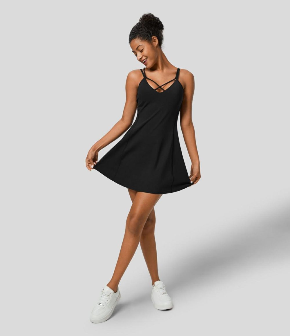 Softlyzero™ Plush Crisscross Backless 2-in-1 Pocket Mini Slip Active Dress-Easy Peezy Edition  | Womens  Active Dresses Active Dresses Active Dresses