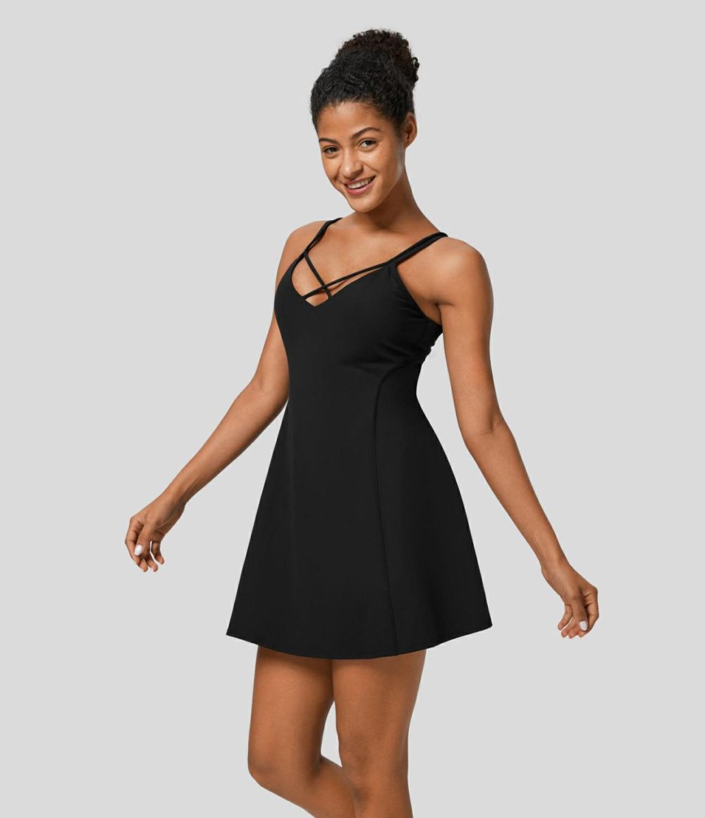 Softlyzero™ Plush Crisscross Backless 2-in-1 Pocket Mini Slip Active Dress-Easy Peezy Edition  | Womens  Active Dresses Active Dresses Active Dresses