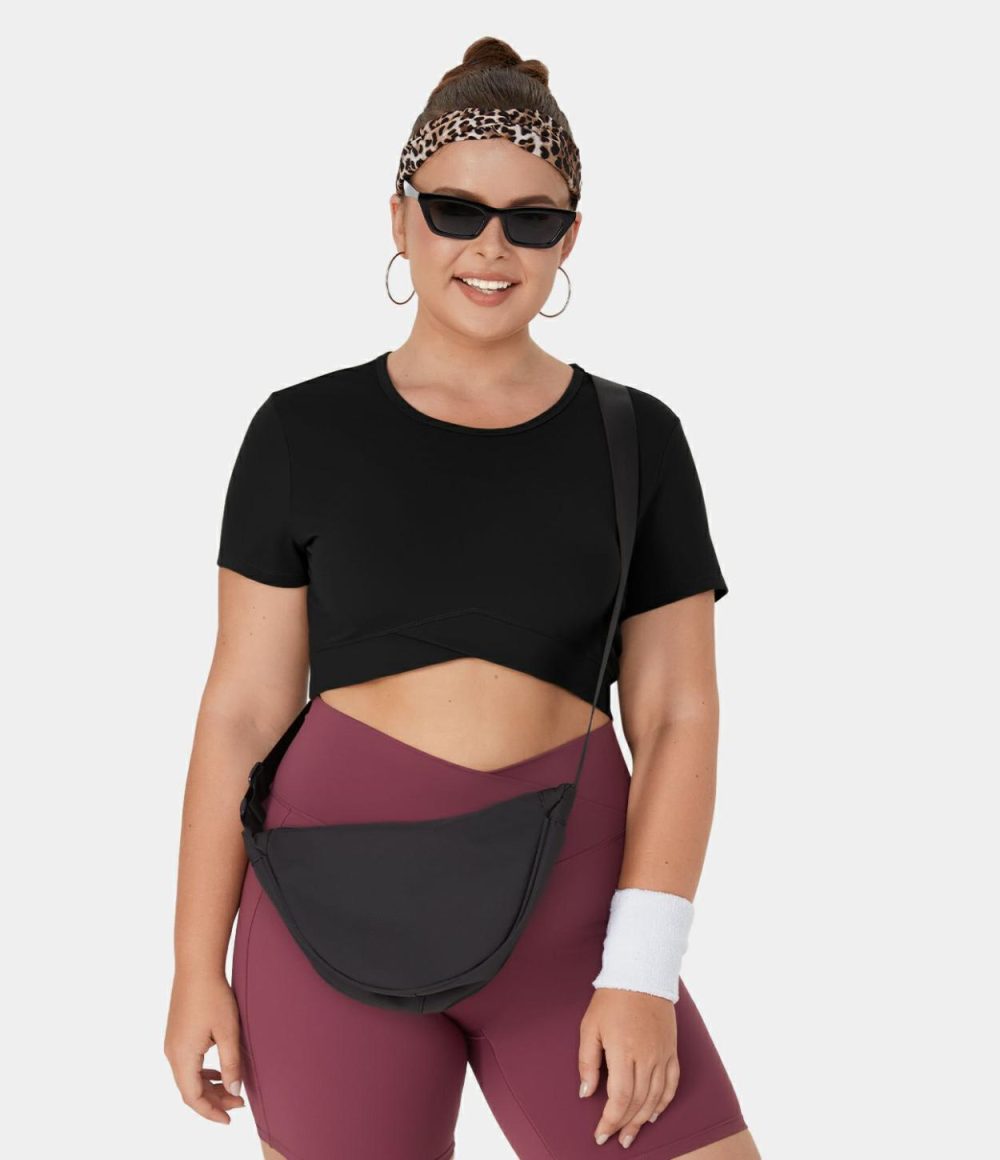 Softlyzero™ Plush Crossover Hem Cropped Plus Size Yoga Sports Top  | Womens  Cropped Tops Clothing Cropped Tops