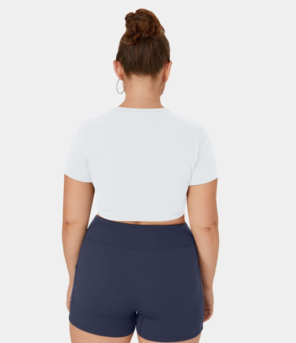 Softlyzero™ Plush Crossover Hem Cropped Plus Size Yoga Sports Top  | Womens  Cropped Tops Clothing Cropped Tops